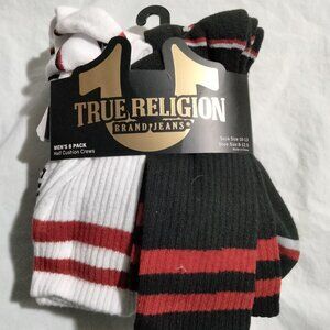 True Religion Half Cushioned Crew Socks  White/Black 8 Pack Men’s Shoe Sz 8-12.5